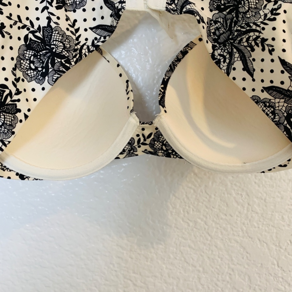 Soma Full Coverage Shaping Bra 34B Black Cream Floral Dots Underwire Padded - Picture 11 of 11
